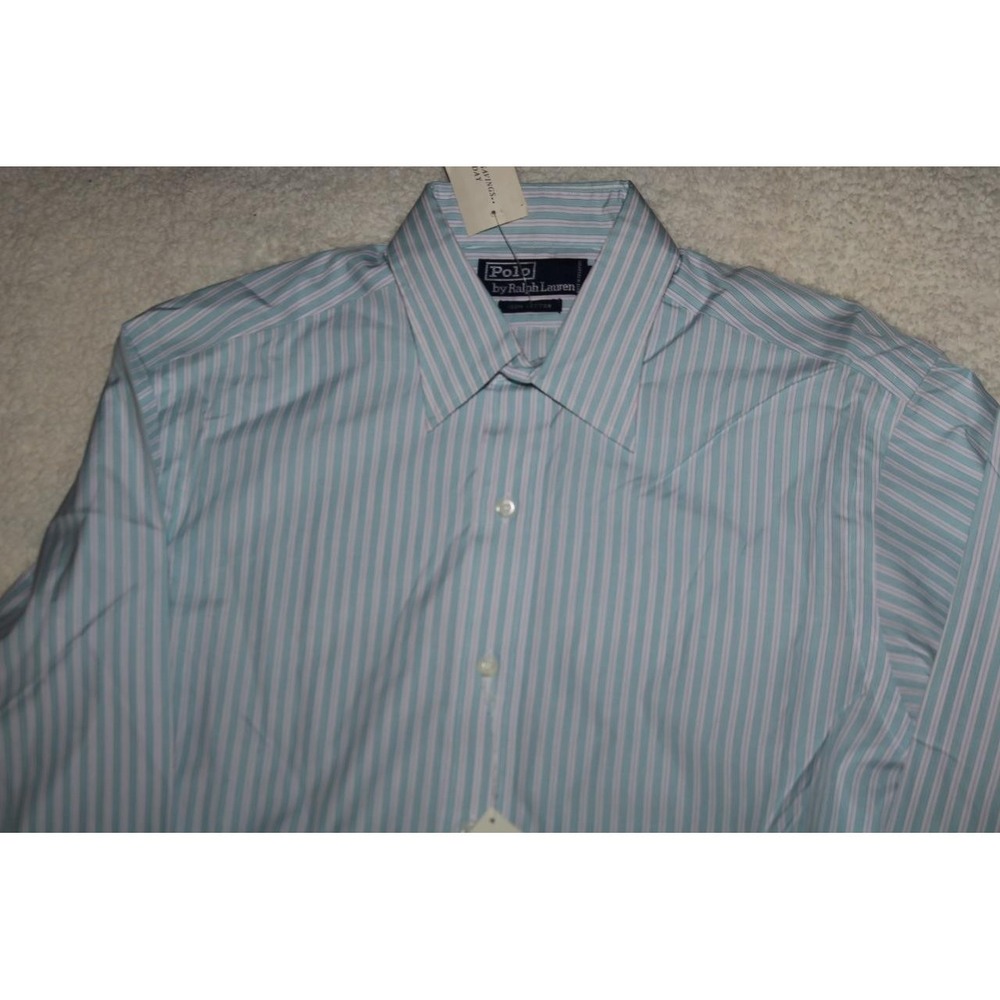 Polo Ralph Lauren Mens Dress Shirt Blue White Pink Striped 100% Cotton 15.5 34